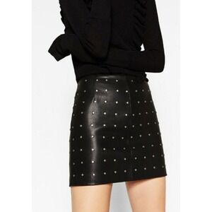 Zara black faux leather studded mini skirt size large